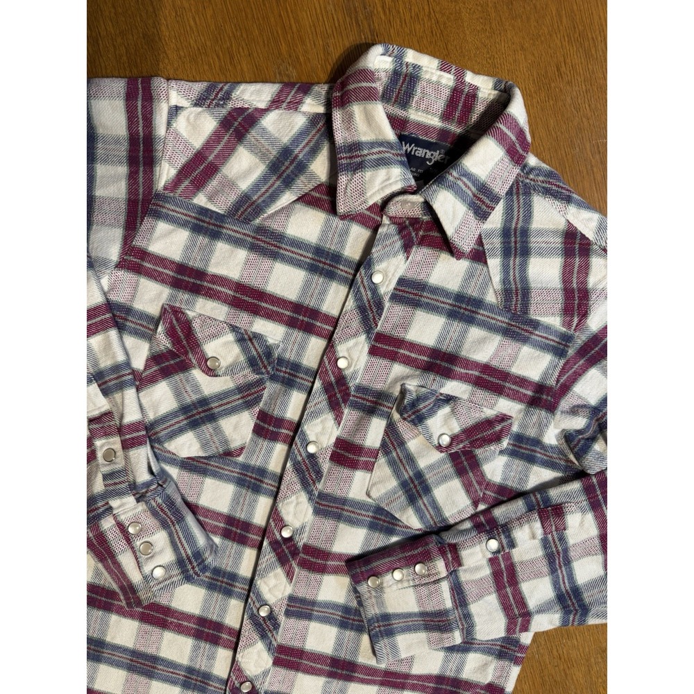 Wrangler Mens Medium Western Flannel Snap Shirt Plaid X-Long Tails